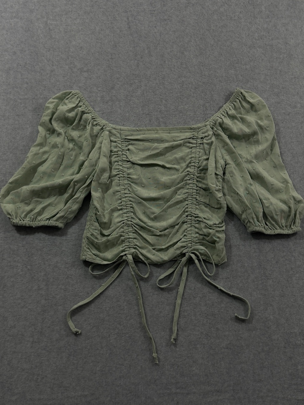 Vylette. Sage Green Ruched Puff Sleeve Crop Top Size Small